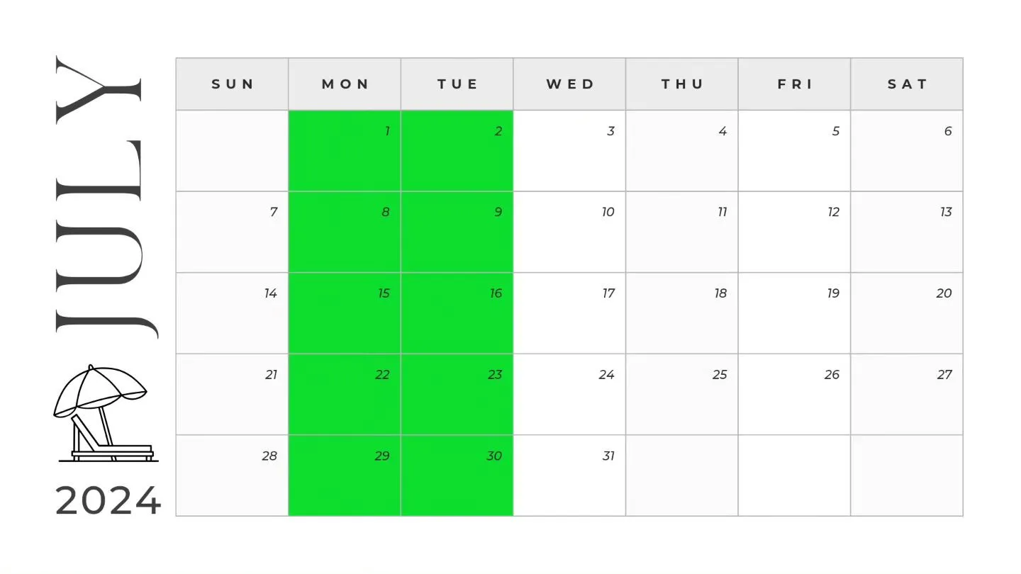 ７月の定休日